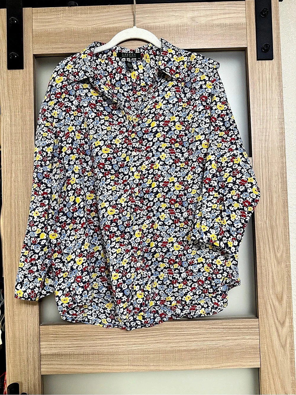 Lauren Ralph Lauren Floral Button Down Shirt in Blue & White